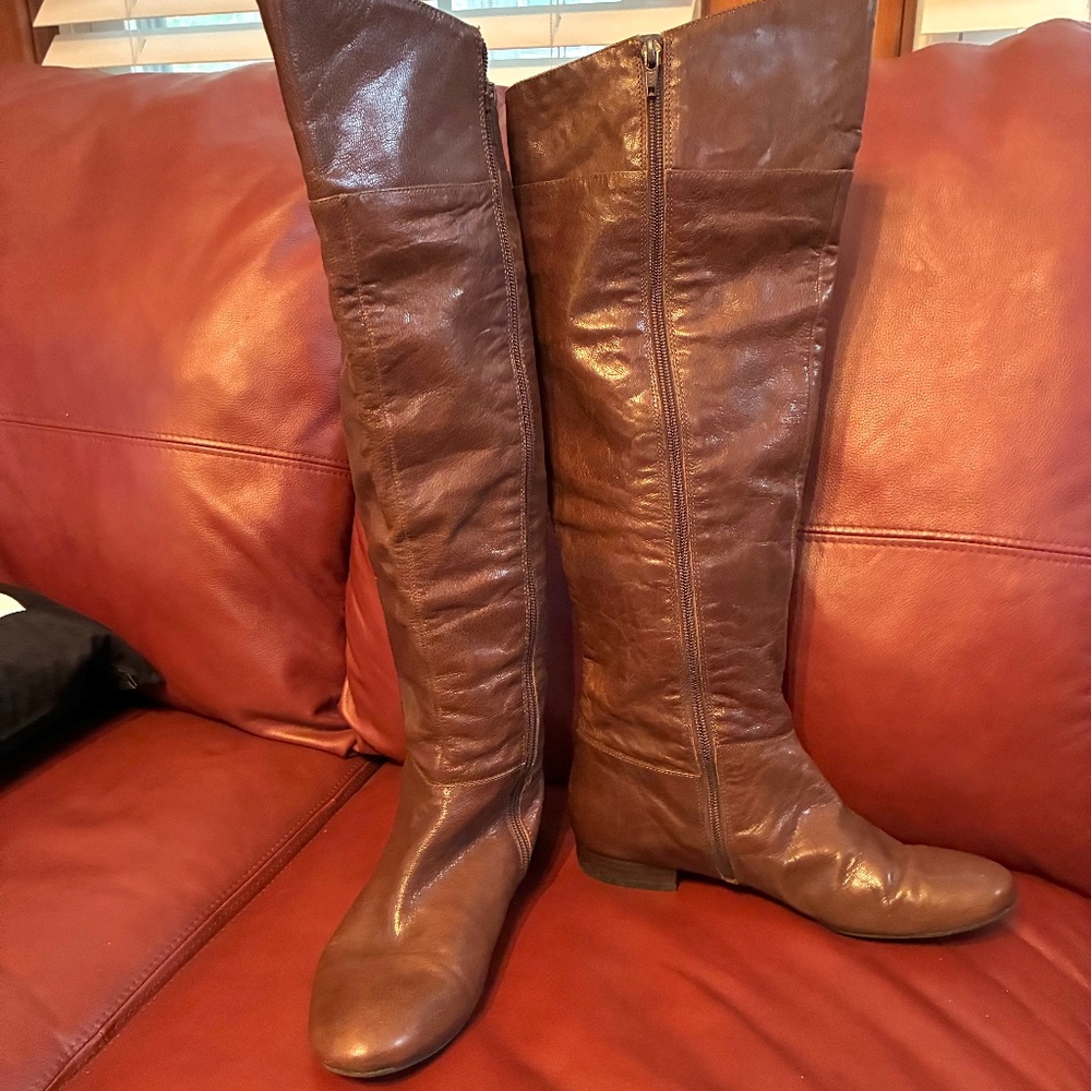 "Nine West" OTK boots, 8.5, leather, brown